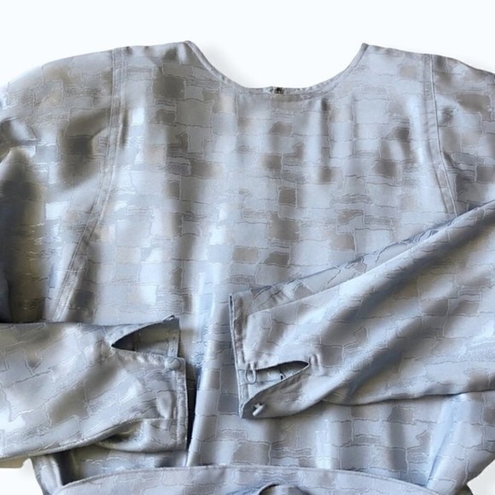 Vintage 80s Leslie Fay Jacquard Metallic Midi Dress Small - Picture 14 of 16